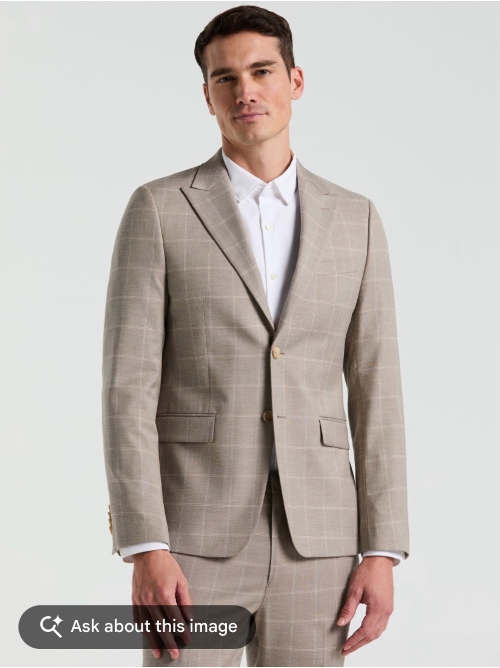 H&M Men’s Slim Fit Heavyweight Windowpane Blazer Jacket Tan Beige 42R EUC